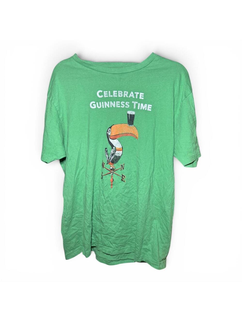 DRAUGHT BEER Irish Brewing Green Celebrate Time Toucan Cotton T-Shirt Size XL